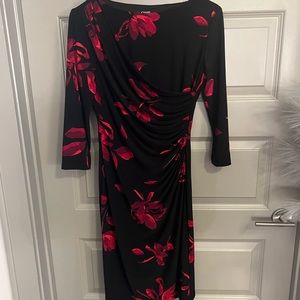 Black and red floral print dress- size small
